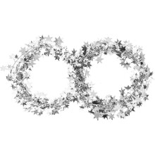 Triani 2 Rolls Sparkly Star Tinsel Garland, Metallic Wired Garland for Wreath Making, Decoration, Gift Wrapping & DIY Crafts (Silver)