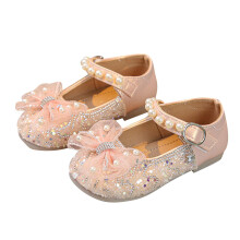 Sapatos de festa infantis estilo Mary Jane, sapatos de princesa, sapatilhas com glitter e salto baixo, calçado floral para casamento e festa, para