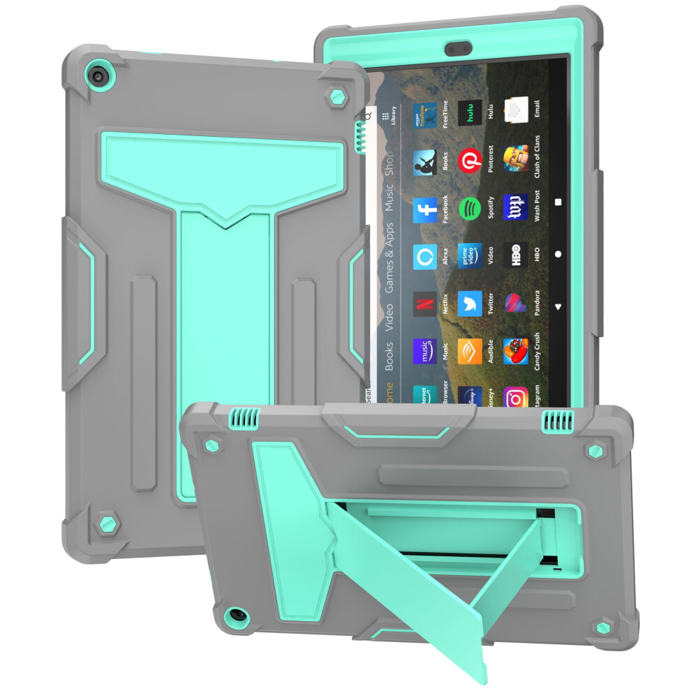 Kindle Fire Hd 10" Case (9Th & 7Th Gen, 2019/2017) With Kickstand, Rugged Shockproof Hybrid Case Â + Mint Gray 9448483568531