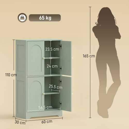 Homcom HOMCOM 110cm Kitchen Cupboard with 4 Arched Doors and 2 Adjustable Shelves 2