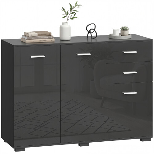 Homcom HOMCOM Modern Sideboard Kitchen Storage Cabinet, High Gloss Black 1