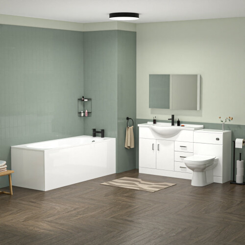 NES Home White 1050mm Freestanding Basin Vanity WC Unit Bath Panel & BTW Toilet