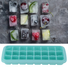 24-Grid Silicone Ice Cube Tray with PP Lid, Green, 3.0x3.0cm