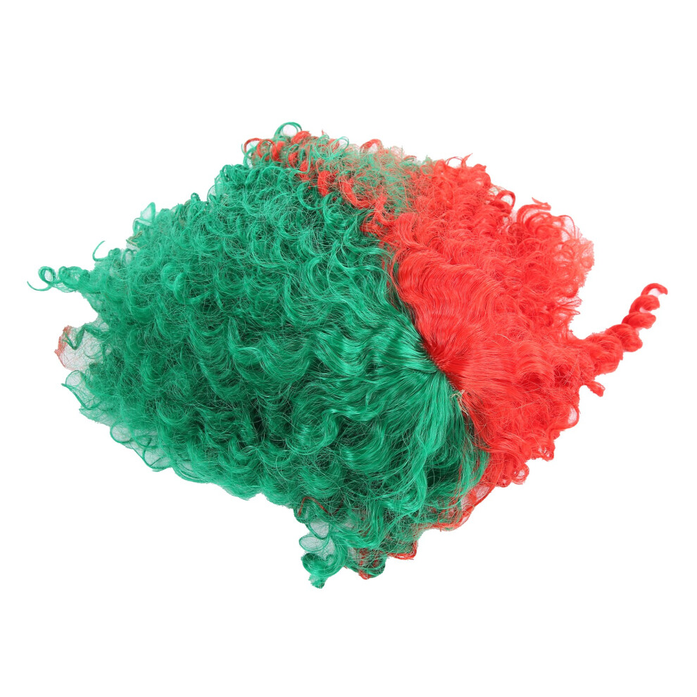 Unisex Green,Red Short Fluffy Curly Half Red Green Cosplay Wig, 42Cm, 53-60Cm Headcirc