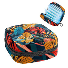 Geantă de depozitare pentru absorbante igienice cu motive florale tropicale și boho colorate, husă cu fermoar pentru cupe menstruale –