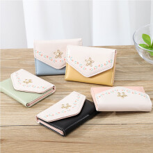 Women Girls Wallet Cute Tri-Fold Wallet PU Leather Slim Tri-Fold Cash Card Holder/2PCS/Pink+Yellow