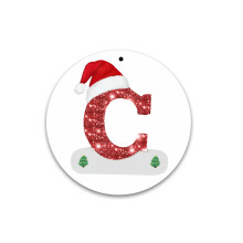 Christmas 26 Letter Ornaments, Christmas Initial with Red Hat Christmas Tree Ornaments, 26 Letter Hanging Pendant Ornaments for Xmas Tree Decorations