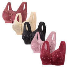 5-Pack Daisy Bras for Women, Front Button Closure, Wireless Cotton Bra Compatible with Seniors, Sports & Push-Up, Wire-Free, Plus Size, Burgundy XL