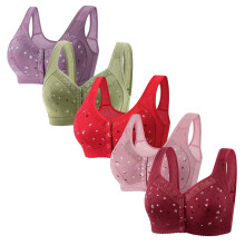 5 Pack Daisy Bras For Women Front Button Snaps Closure Wireless Cotton Bra For Seniors Sports Bra Push Up Bra Wire Free Bras Plus Size Bras Purple S