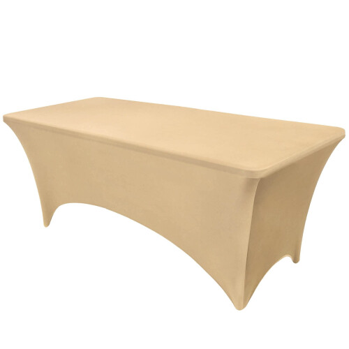 Beige Fitted Tablecloth for 4ft Rectangular Table, Elastic Spandex – Party, Wedding, Massage Bed, Indoor/Outdoor Use