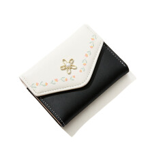 Women Girls Wallet Cute Tri-Fold Wallet PU Leather Slim Tri-Fold Cash Card Holder/Black