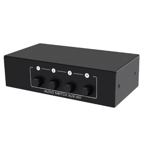 4-Way Audio Switch RCA AUX 3.5mm Stereo Selector Multi-Source Bidirectional Metal Box Headphone Amplifier Speaker