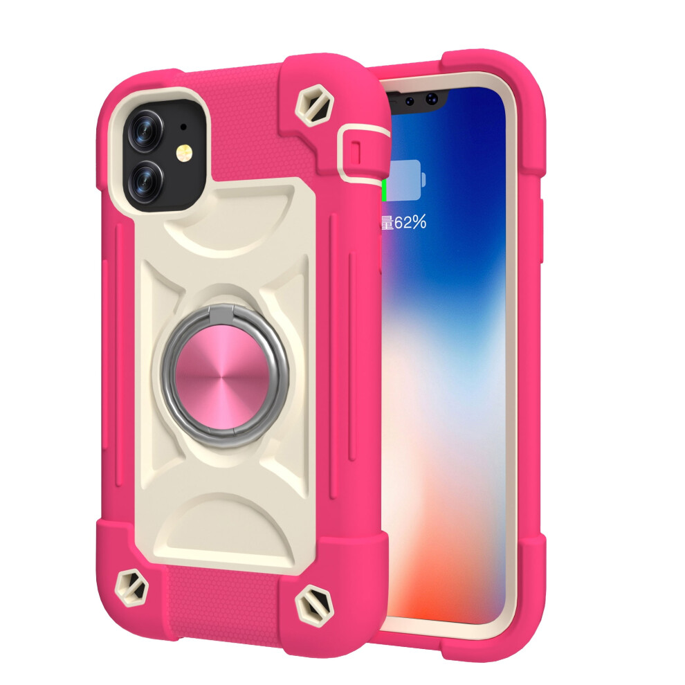 Iphone 11 6.1" Case Â Shock-Proof, Magnetic Car Mount & Kickstand, Hybrid Rubber + Pc Rugged Cover, Rose 9448483572934