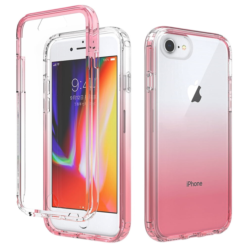 Gradient Transparent 360 Rugged Case For Iphone Se 2022/2020, Iphone 8/7 Â Shockproof With Front Bumper, Red 9448483572989