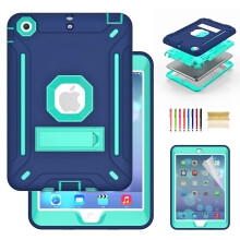 Kompatibel mit iPad Mini Hülle mit Displayschutzfolie – 3-lagige, stoßfeste Hülle mit Ständer für Mini 2/3/Retina, Marineblau/Mint