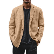 Single Men's Suit Jacket Blazer Men's Slim Fit Solid Color Casual Long Sleeve Notch Lapel Suit Jacket Lightweight Breathable Business Formal Outwear