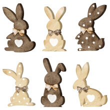 Rustic Wooden Easter Bunny Table Decor Set of 6