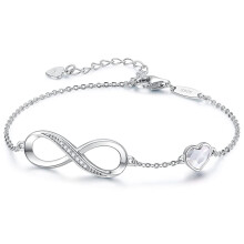 Infinity Heart Charm Bracelet in 925 Sterling Silver, Adjustable – Compatible with Women’s Jewelry, Mother’s Day, Anniversary, Christmas,