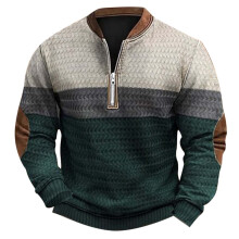 Slim Fit Herre Sweatshirt med Rund Hals 2025 Efterår Vinter Herremode 3D Digitalt Trykt Imiteret Strikket Sweaterstof Halv Lynlås Rund Hals