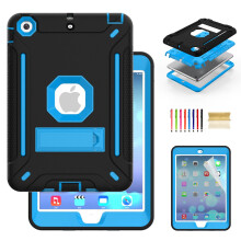 Kompatibel mit iPad Mini Hülle mit Displayschutzfolie, iPad Mini 2/3/Retina, 3-lagige stoßfeste Hülle mit Ständer, Schwarz/Blau