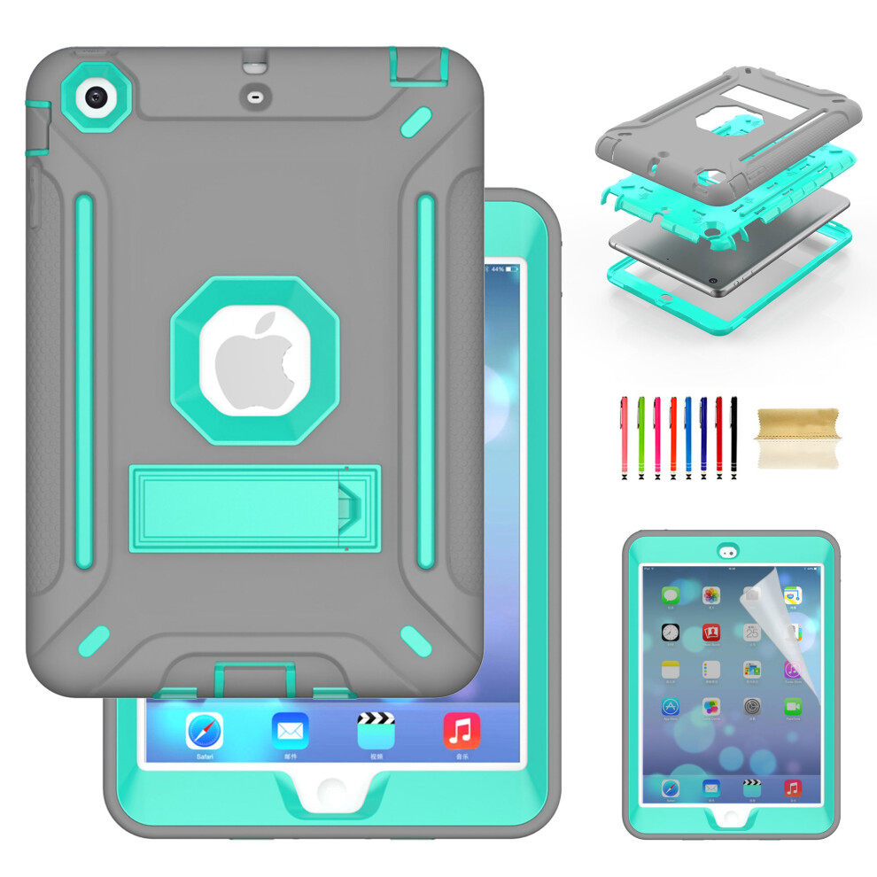 Compatible With Ipad Mini 2/3/Retina Case, 3-Layer Shockproof Kickstand Case With Screen Protector Â /Mint Gray 9448483576864