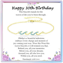 Silver Wave Bracelet Birthday Gift for Women – 21st, 30th, 40th, 50th, 60th Anniversary – Compatible with All Ages