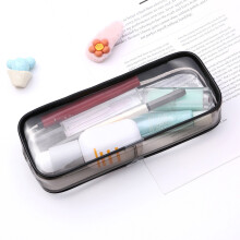 Streamlined Black Plastic Multi-Compartment Pencil Box With Transparent Lid - Student Stationery Organizer With Removable Trays & Ergonomic Design