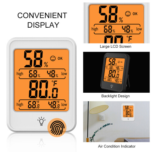 Digital Indoor Temperature Humidity Meter with Large LCD Display, 80*59*23mm 1