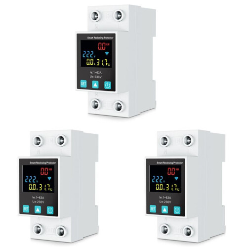 3X ZigBee TUYA 2P/63A Circuit Breaker Earth Leakage over Under Voltage Protection Protector Relay  Meter