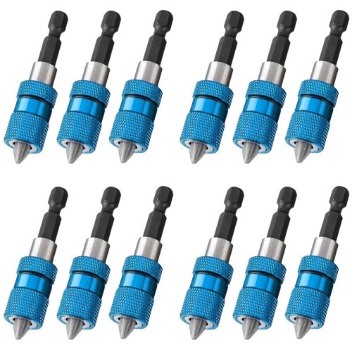 12PCS 60mm Drywall Screw Bits Setter Magnetic Bit Holder 1/4 Inch Hex Shank Driver Bits Adjustable Depth Screw Holder 1