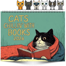 Cats Chillin' with Books 2026 Wall Calendar - Cute Cat Art for Book Lovers and Funny Home Decor in the UK