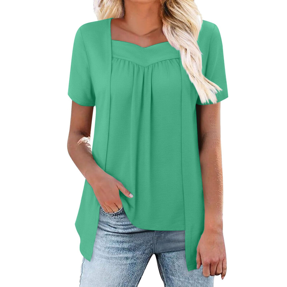 Turquoise Women Trendy Loose Fake Two Piece Blouse Hide- Xxl