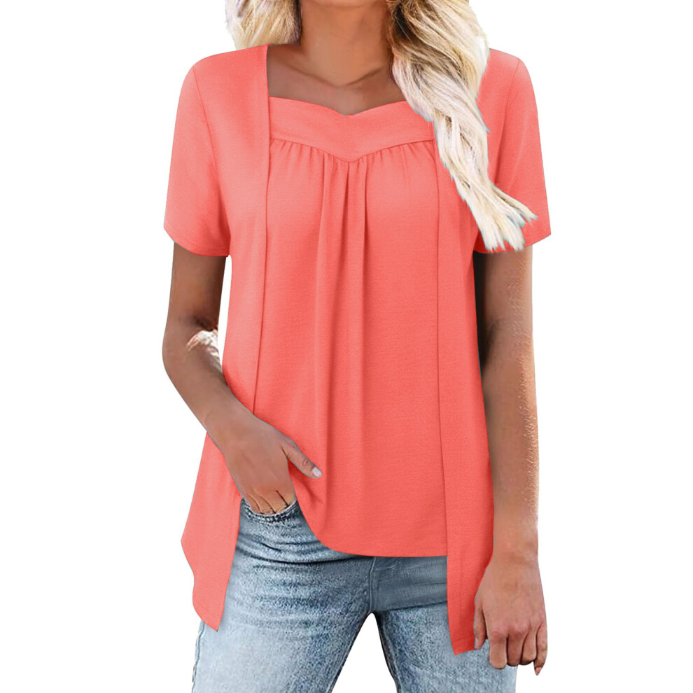Women Trendy Loose Fake Two Piece Blouse Hide Belly-orangered M