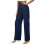 Linen Pants Women   Wide Leg Drawstring Elastic-Dark Blue M 1