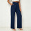 Linen Pants Women   Wide Leg Drawstring Elastic-Dark Blue M 5