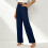 Linen Pants Women   Wide Leg Drawstring Elastic-Dark Blue M 6