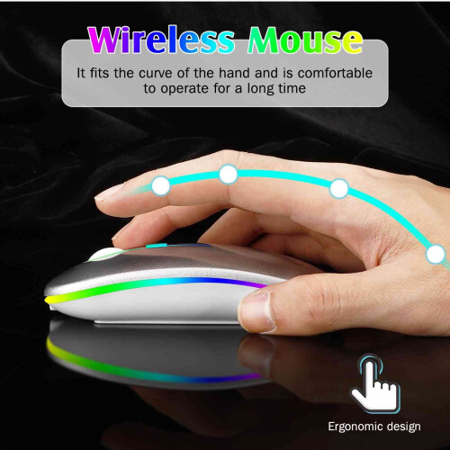 Rechargeable Bluetooth 5.0 Wireless Mouse Silent Click Ergonomic for Laptop Tablet PC White 1