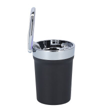 Auto ABS Aschenbecher-Zylinder mit blauer LED-Beleuchtung, 195 g, Schwarz & Silber