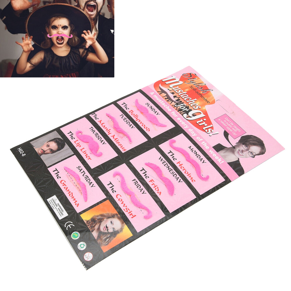 Pink 7Pcs Fake Mustaches Cosplay Costume Beards For Party Halloween