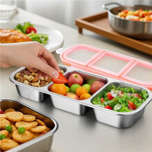 2X Stainless Steel Snack Containers with Lids,Metal Snack Containers, 3 Compartment Food Container