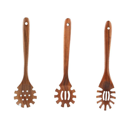 Ergonomic Handle Cooking Spoon Wood 30cm Length Nonstick-B 1
