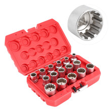 16pcs 1/2in SAE/METRIC Spline Socket Set Mirror Nickel Finish