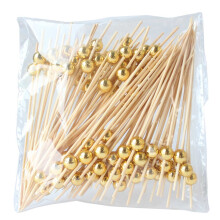 Cocktailspieße mit Goldperlen, 12 cm, 100er-Packung – Galvanisierte Fruchtgabeln mit Perlen für Obst, Käse, Gemüse, Fleisch, Partysnacks und