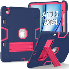 Stoßfeste 3-Lagen-Hülle für iPad Air 13 Zoll (2025/2024), Silikon + PC-Schutzhülle mit Ständer, kompatibel mit M3/M2, Marineblau + Rosa