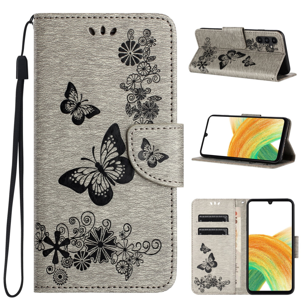 Compatible With Samsung Galaxy A15 5G Â Embossed Butterfly Pu Leather Folio Case With Magnetic Closure, Shockproof Protection & Card Slots Gray 9448483578066