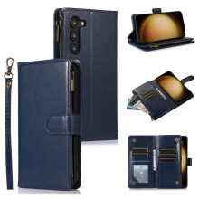 Samsung Galaxy S23 Case – PU Leather Wallet Folio with 9 Card Slots, Zipper Pocket & Wrist Strap, Compatible with S23 5G (6.1")