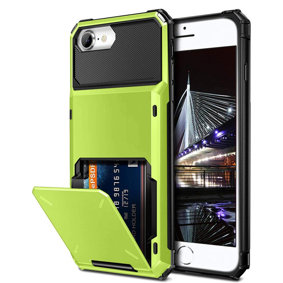 Wallet Case For Iphone Se 2022/2020, 7, 8 Â Credit Card Holder, Id Slot, Dual-Layer Rugged Tpu + Hard Shell Cover, Green 9448483578974