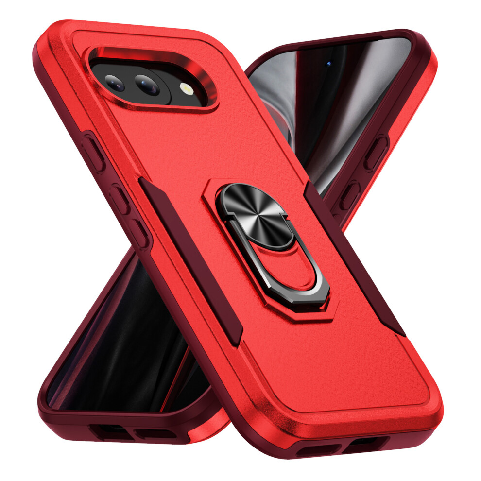 Rugged Shockproof Case For Google Pixel 9A With Ring Holder, Military-Grade Drop Protection & Kickstand Â +Rose Red 9448483580021