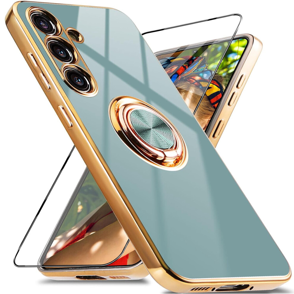Samsung Galaxy S23 Fe Case With Screen Protector, 360 Rotating Magnetic Ring Holder, Shockproof Electroplated Cover, Gray 9448483581585