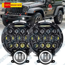 Trealamh Ceannsoilse agus Soilse Ceo LED Jeep JK JKU 7 n-orlach 4 phíosa